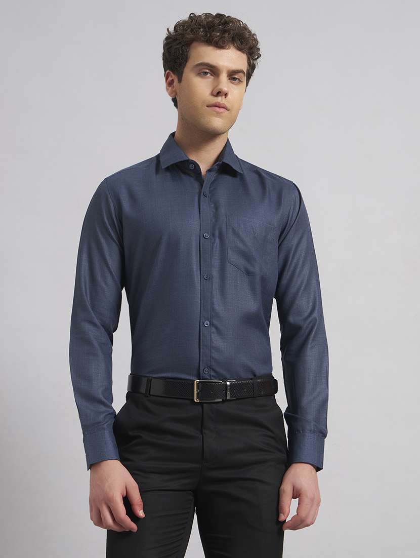 men solid long sleeve slim fit formal shirt