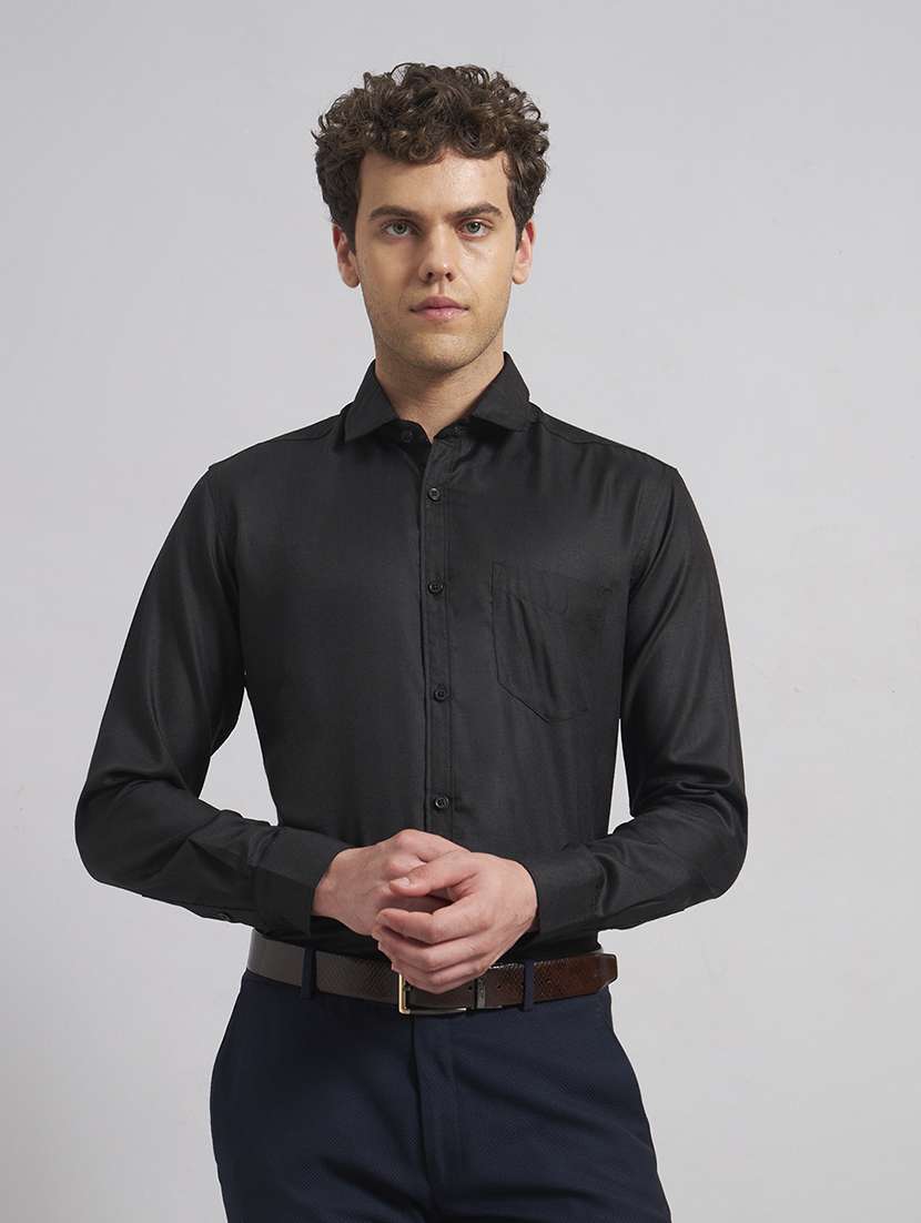 men solid long sleeve slim fit formal shirt