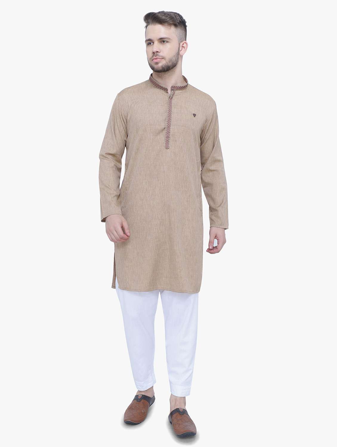 men solid mandarin neck long kurta