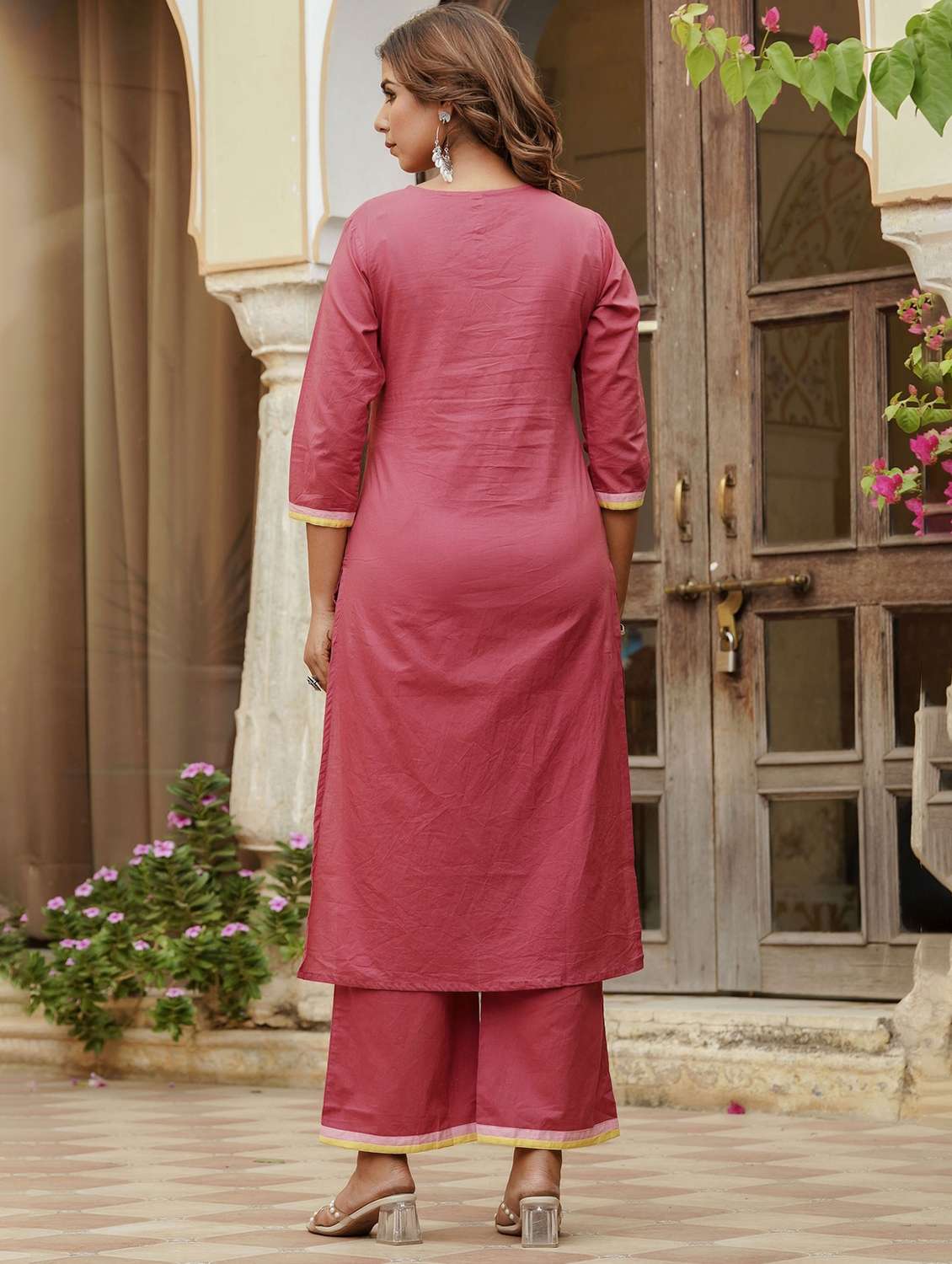 women embroidered three quarter sleeve kurta palazzo with dupatta set - 22541979 -  Standard Image - 3