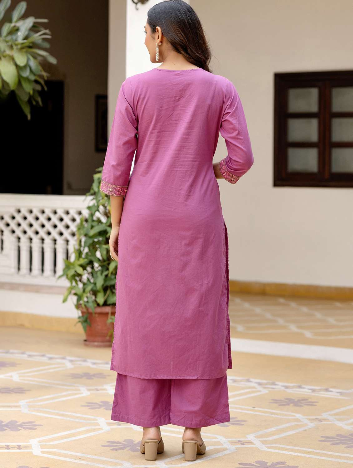 women embroidered three quarter sleeve kurta palazzo with dupatta set - 22541989 -  Standard Image - 3