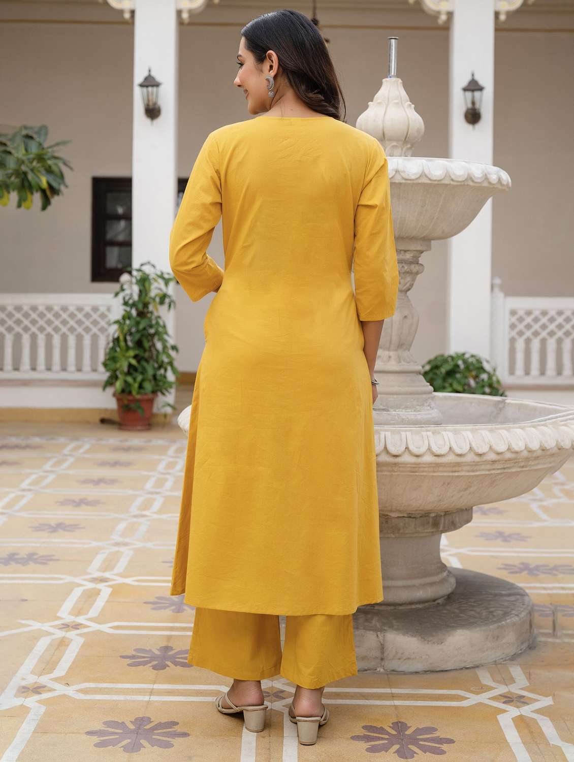 women embroidered three quarter sleeve kurta palazzo with dupatta set - 22541990 -  Standard Image - 3