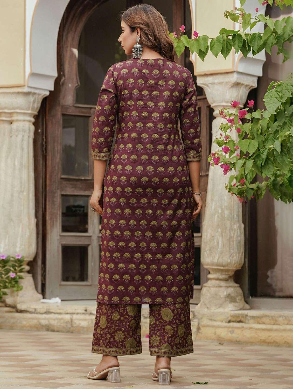 women printed three quarter sleeve kurta palazzo with dupatta set - 22541995 -  Standard Image - 3