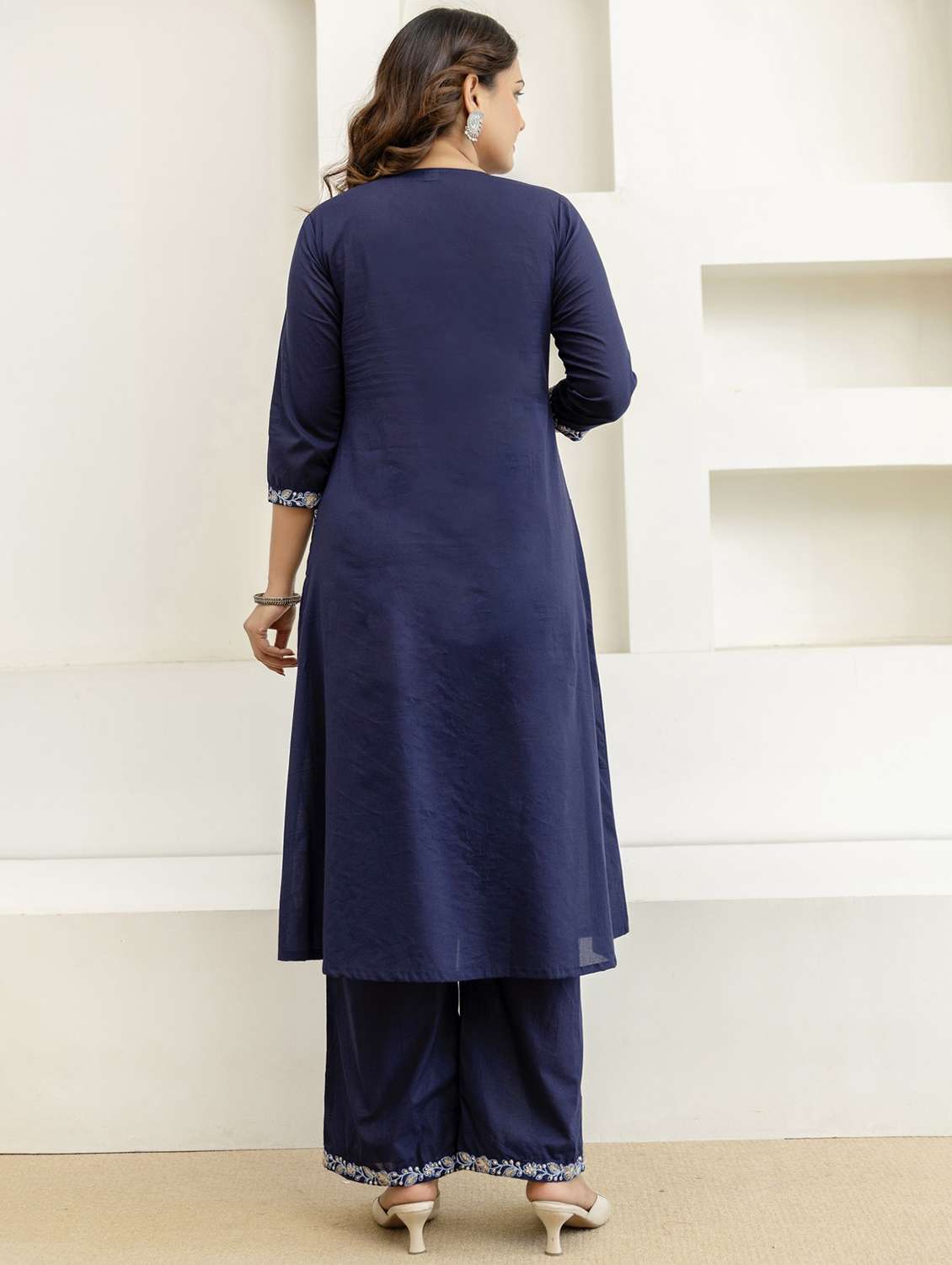 women embroidered three quarter sleeve kurta palazzo with dupatta set - 22541997 -  Standard Image - 3