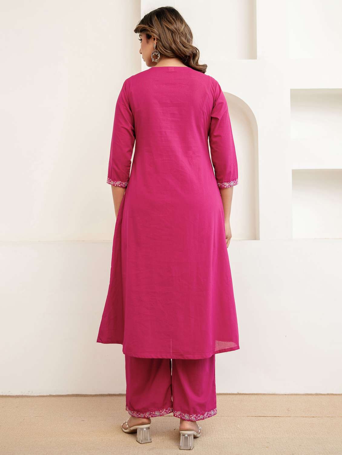 women embroidered three quarter sleeve kurta palazzo with dupatta set - 22541998 -  Standard Image - 3