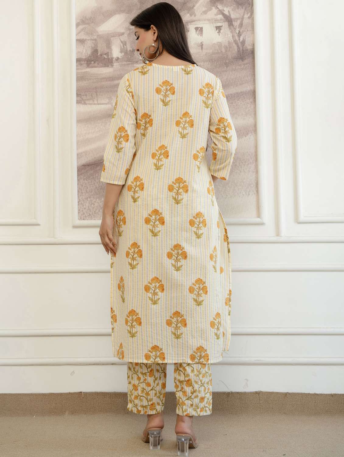 women printed three quarter sleeve kurta pant with dupatta set - 22542000 -  Standard Image - 3