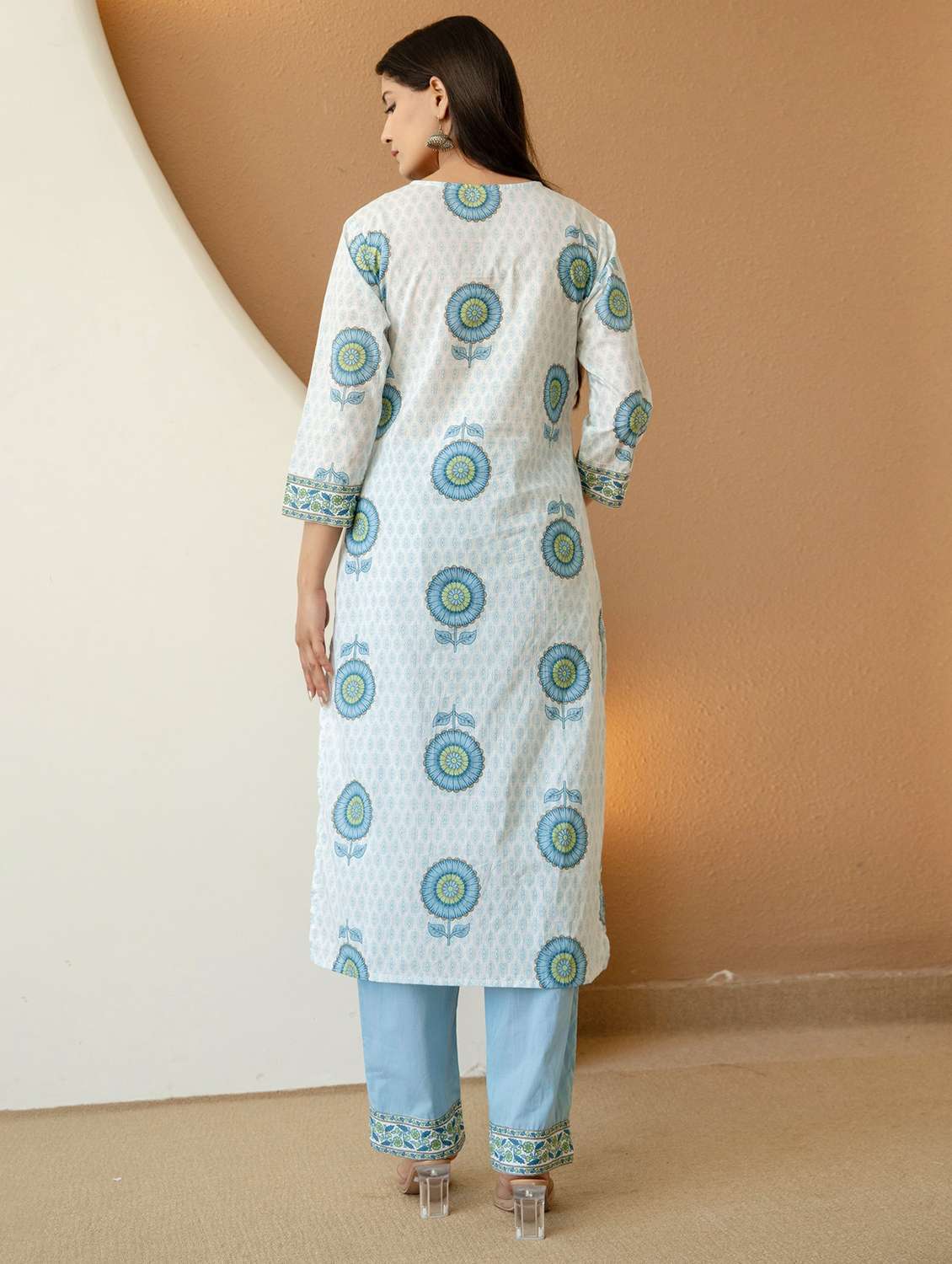 women printed three quarter sleeve kurta pant with dupatta set - 22542001 -  Standard Image - 3