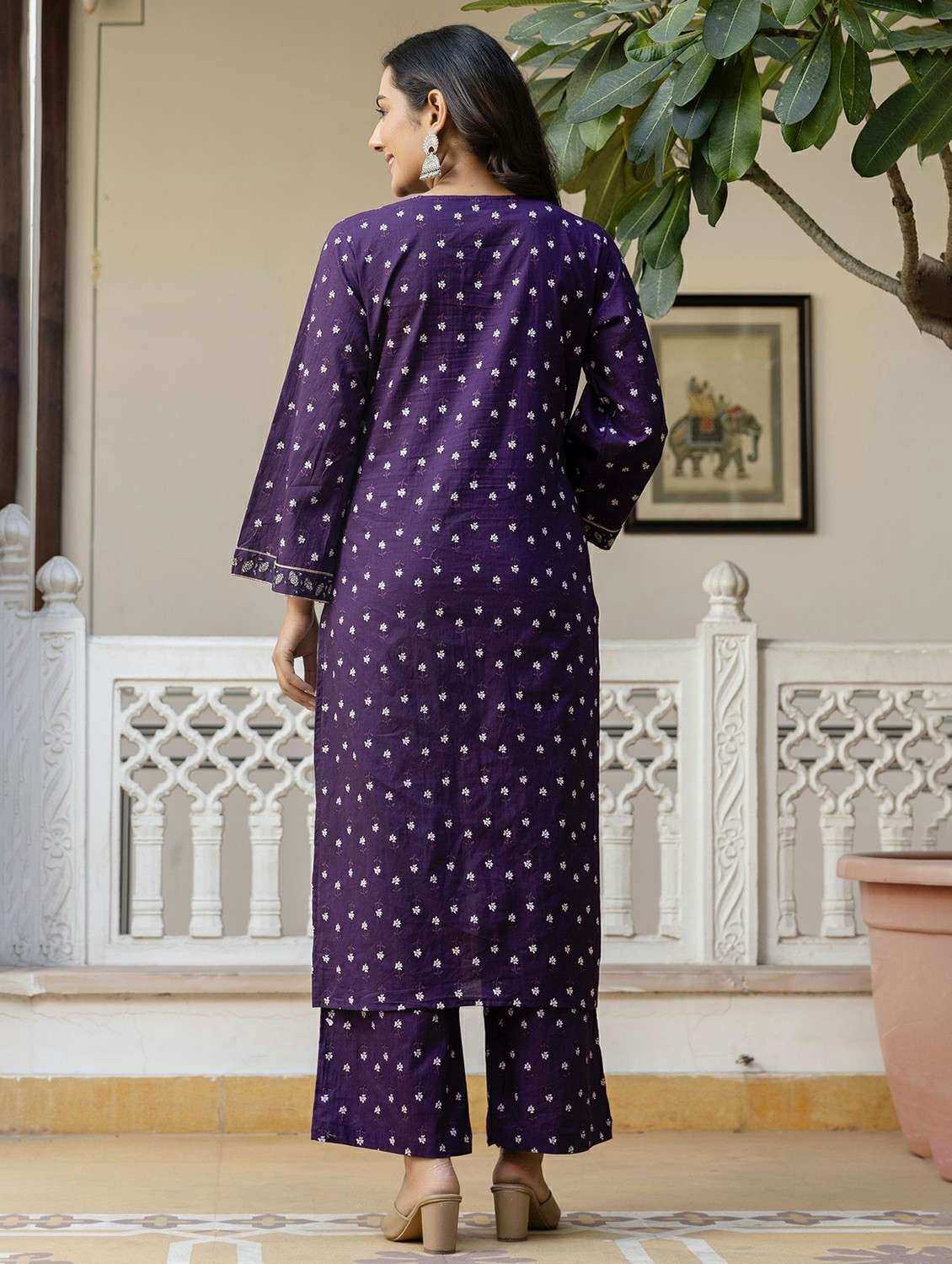 women printed three quarter sleeve kurta palazzo with dupatta set - 22542021 -  Standard Image - 3