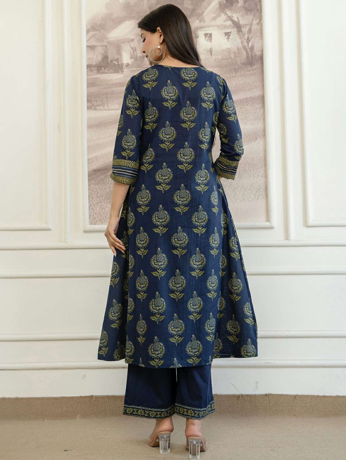 women printed three quarter sleeve kurta palazzo with dupatta set - 22542028 -  Standard Image - 3