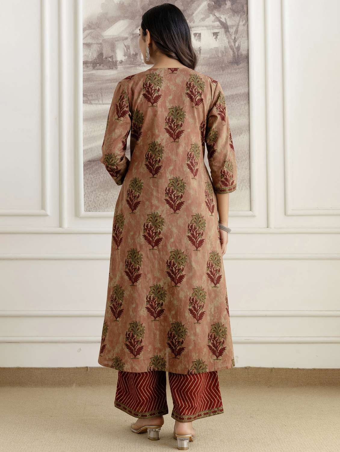 women printed three quarter sleeve kurta palazzo with dupatta set - 22542030 -  Standard Image - 3