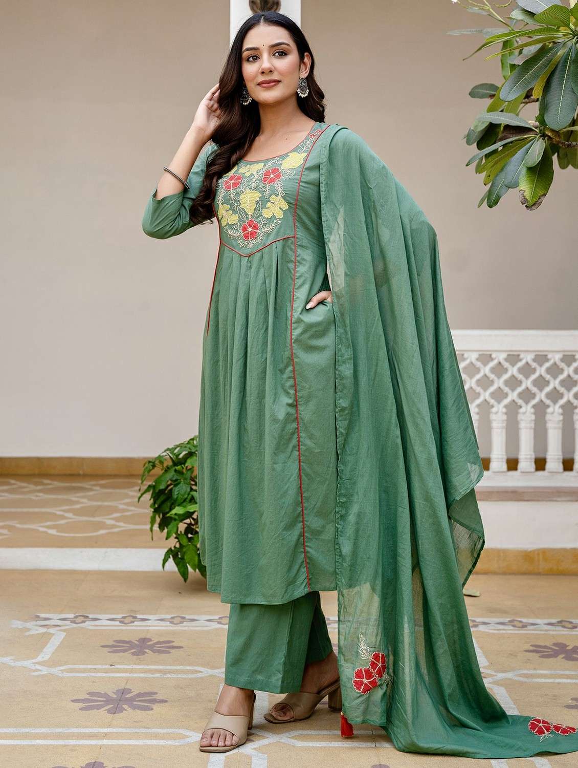 women embroidered three quarter sleeve kurta palazzo with dupatta set - 22542032 -  Standard Image - 3