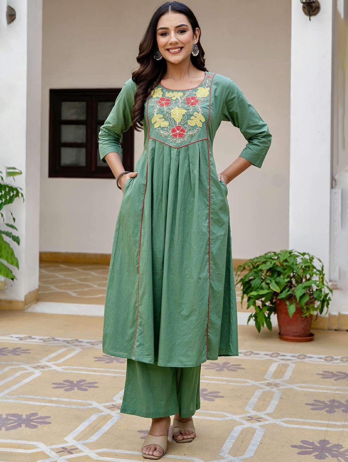 women embroidered three quarter sleeve kurta palazzo with dupatta set - 22542032 -  Standard Image - 5