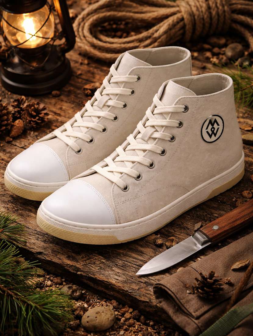 men solid lace up high ankle sneakers