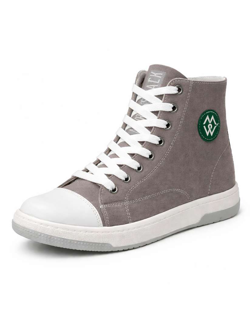men solid lace up high ankle sneakers