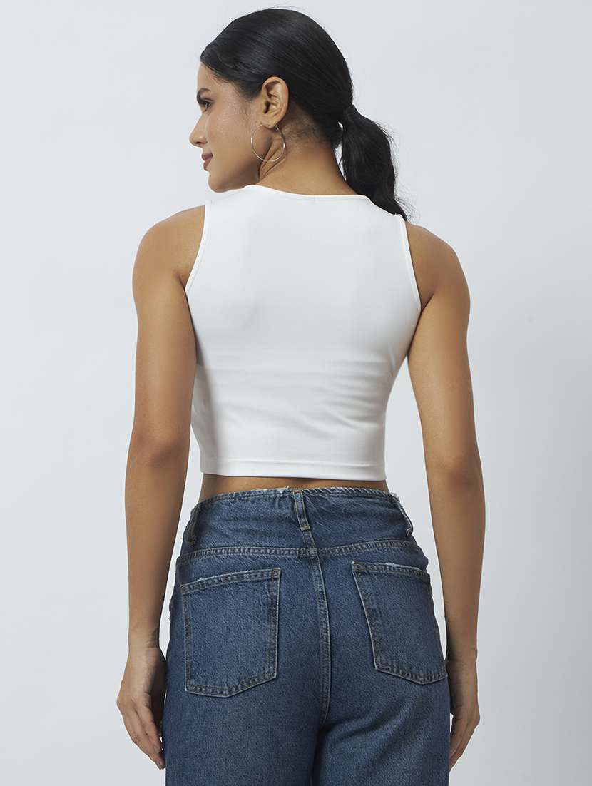 women solid sleeveless crop top - 22542098 -  Standard Image - 3