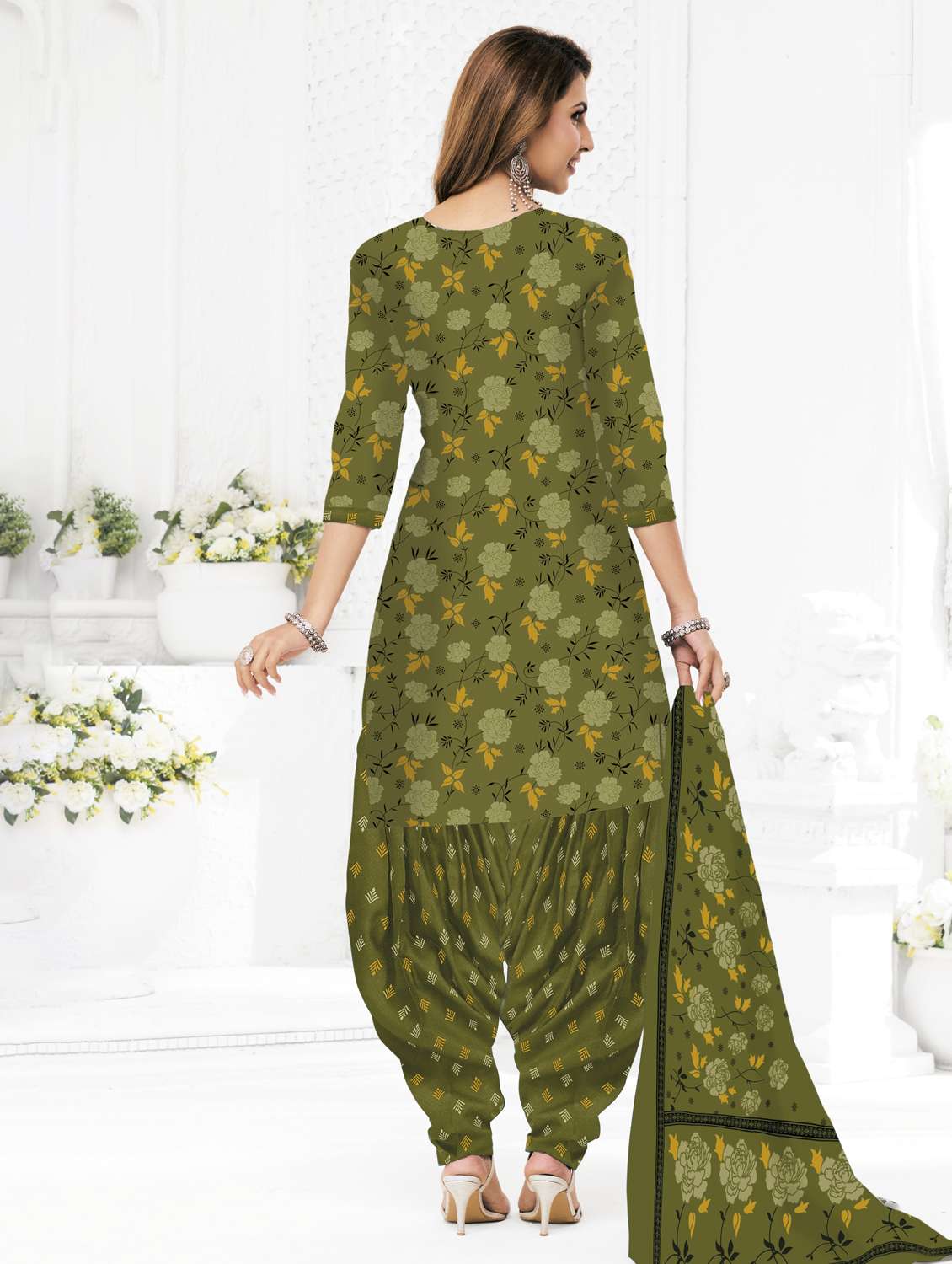 Women Printed Three Quarter Sleeve Kurta Patiala With Dupatta Set - 22542129 -  Standard Image - 3