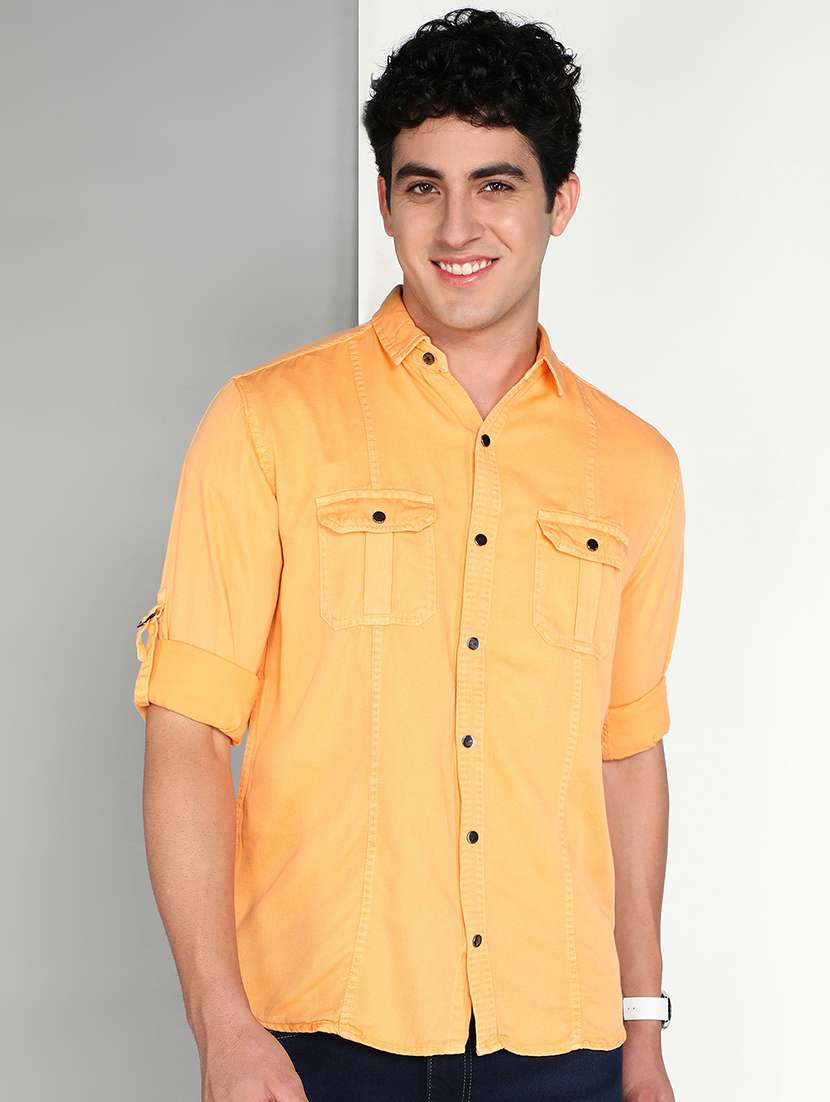 men solid collared regular fit shirt