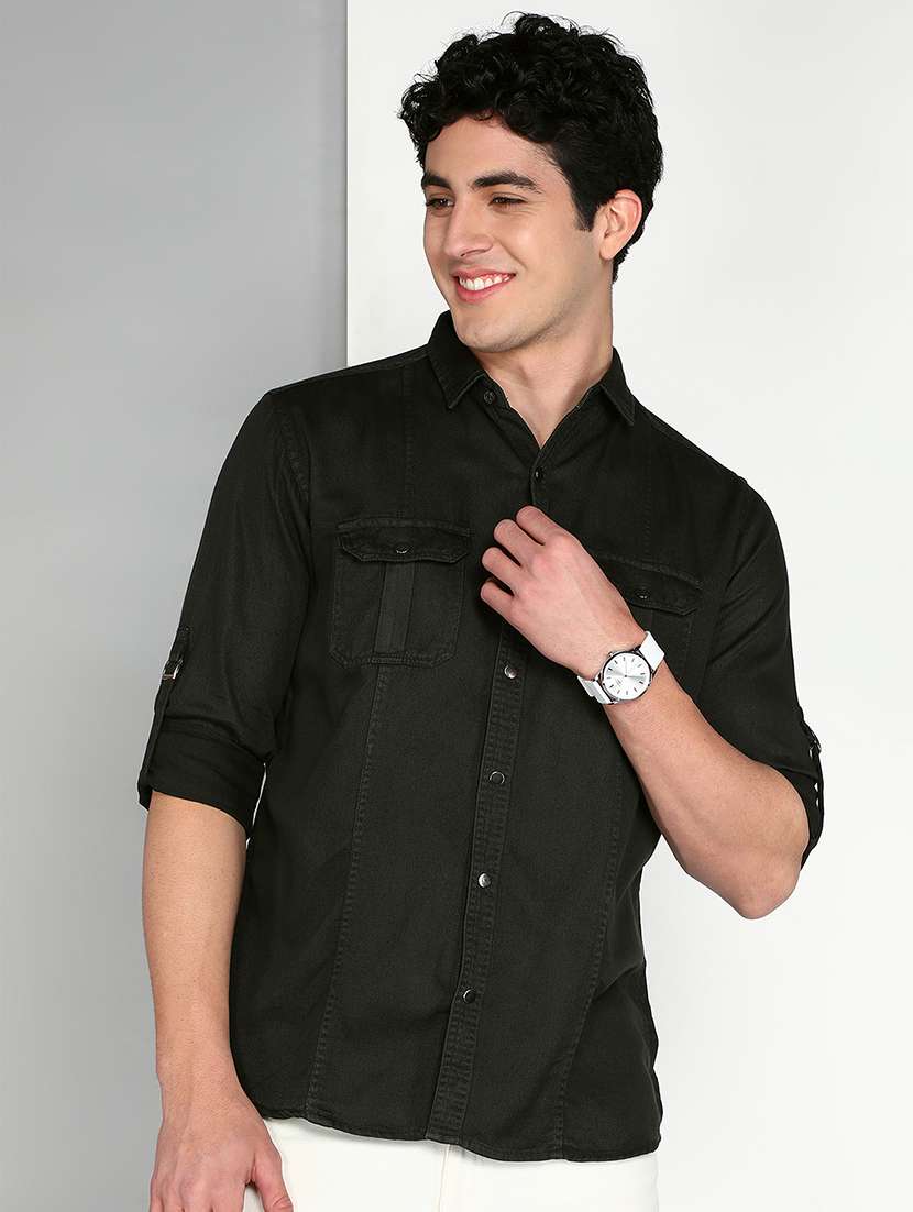 men solid collared regular fit shirt