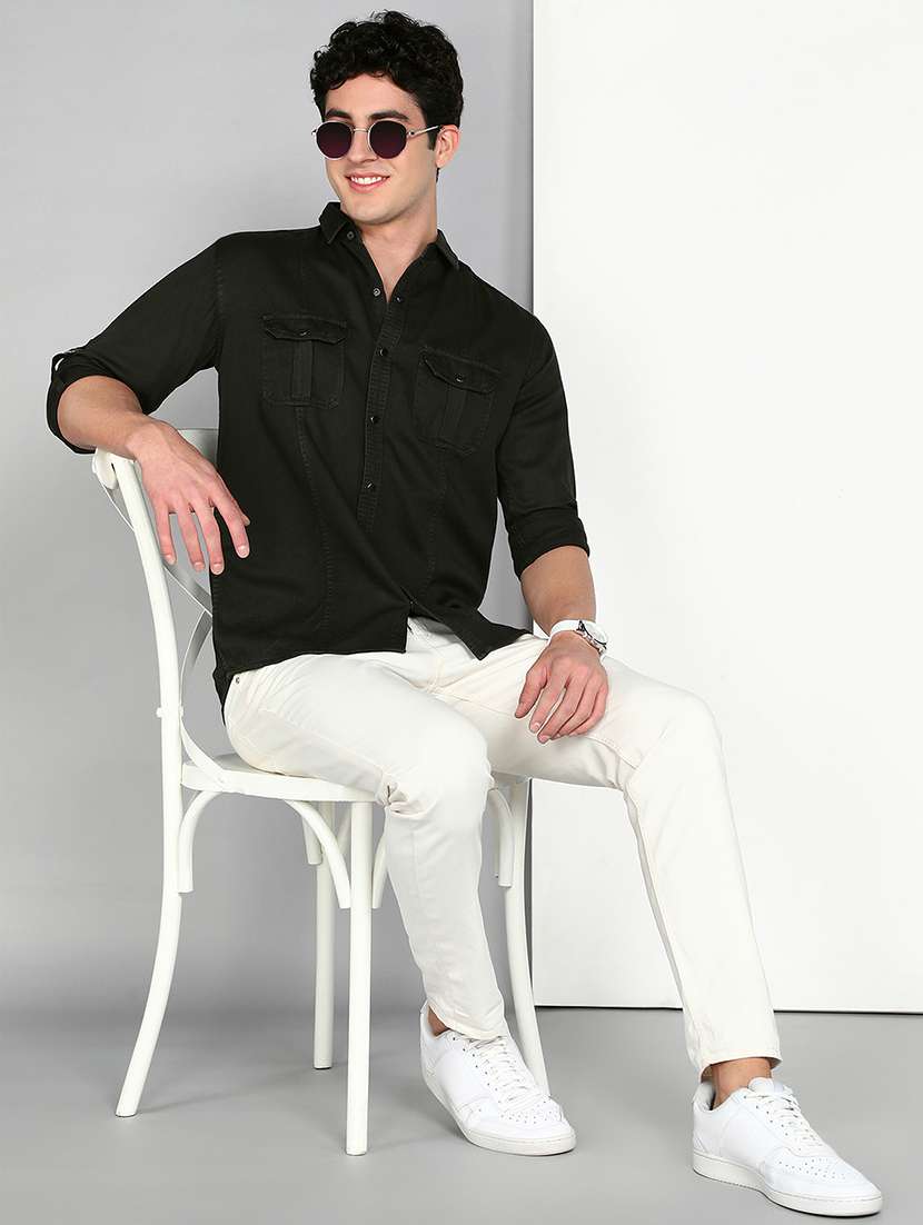 Men Solid Collared Regular Fit Shirt - 22542179 -  Standard Image - 5
