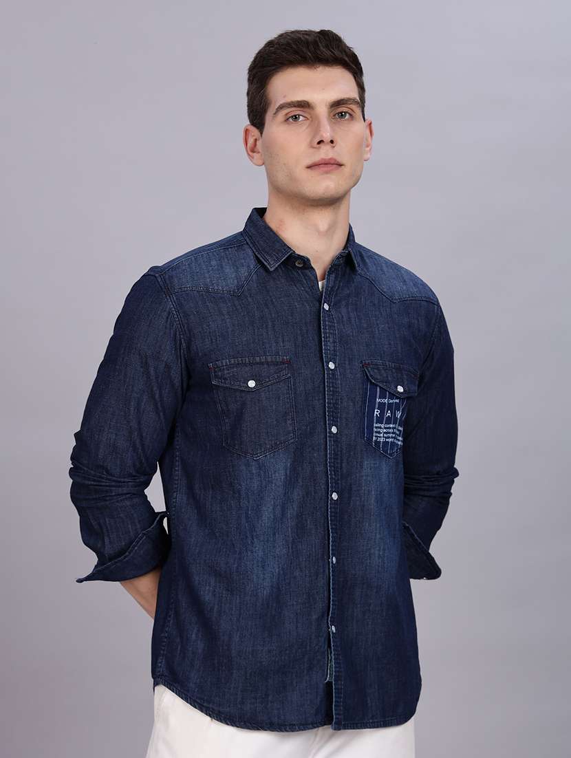 men solid collared regular fit shirt