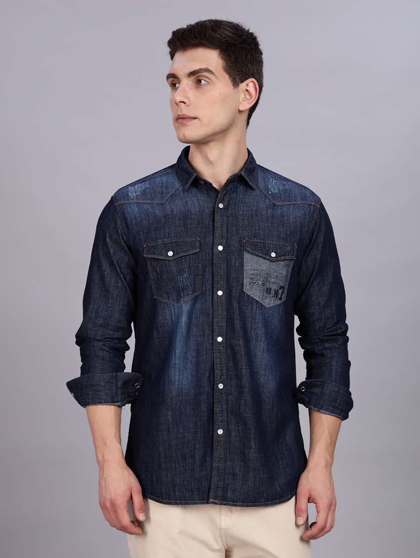 men solid collared regular fit shirt