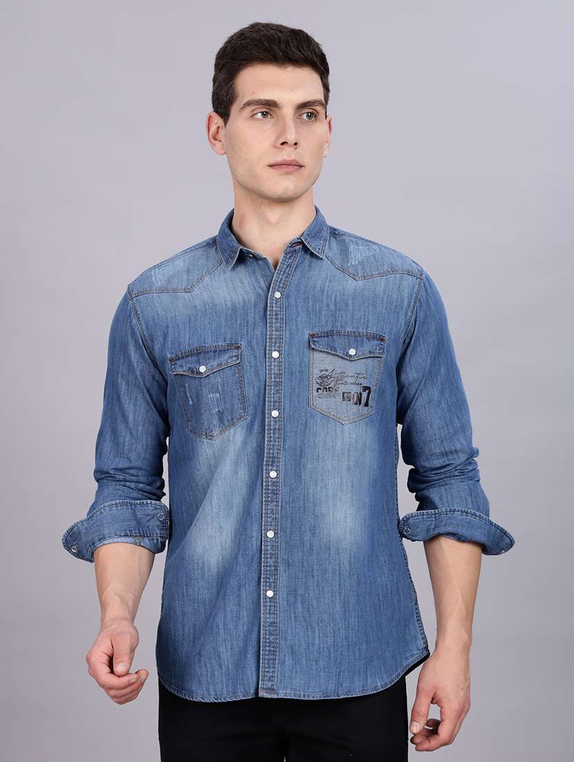men solid collared regular fit shirt
