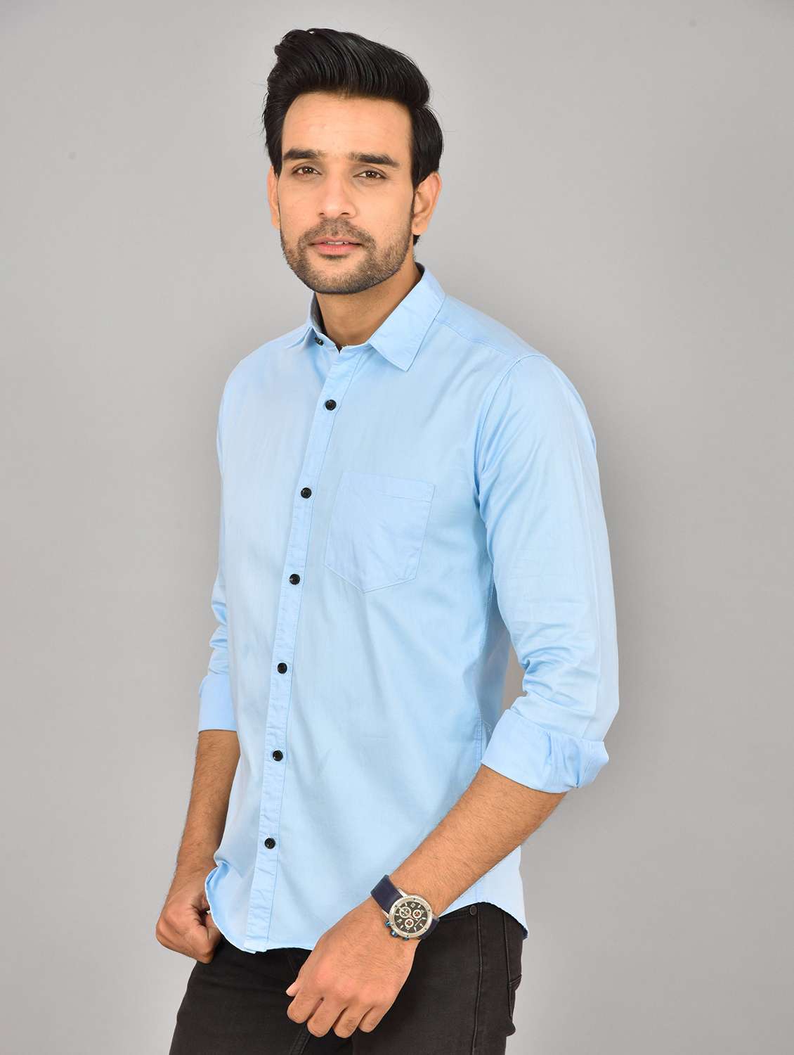 Men Solid Collared Slim Fit Casual Shirt - 22542202 -  Standard Image - 3