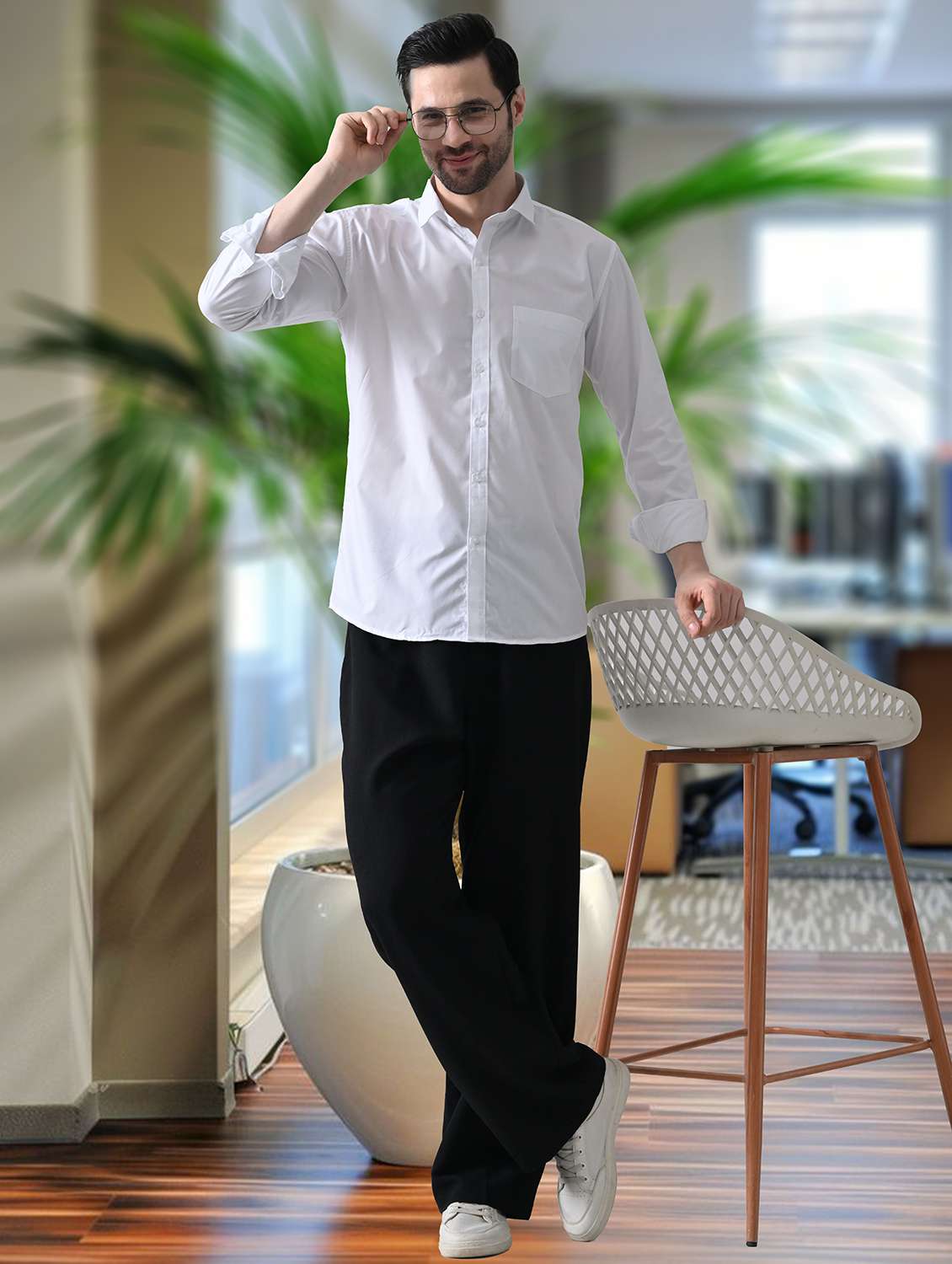 men solid collared slim fit casual shirt - 22542217 -  Standard Image - 3