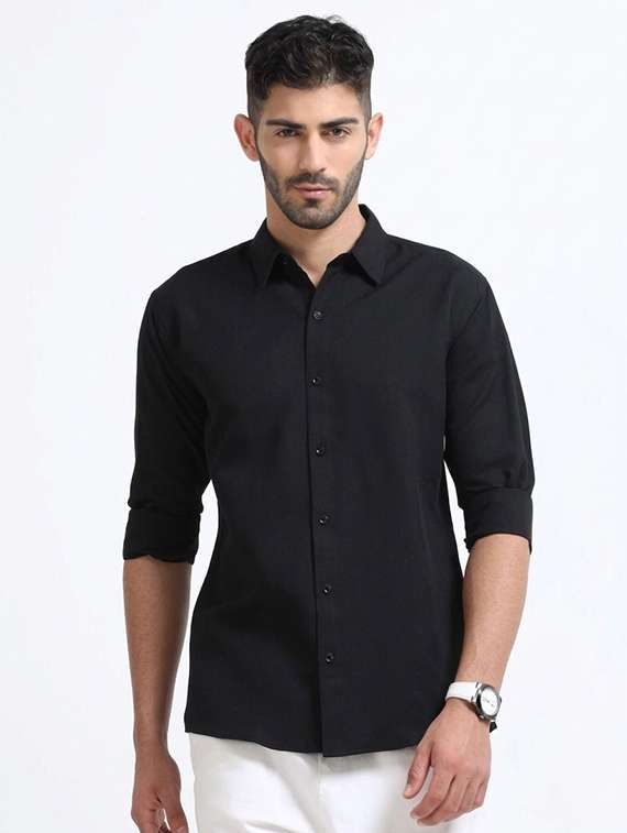 men solid collared regular fit casual shirt