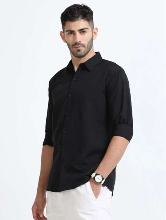 Men Solid Collared Regular Fit Casual Shirt - 22542228 -  Standard Image - 3