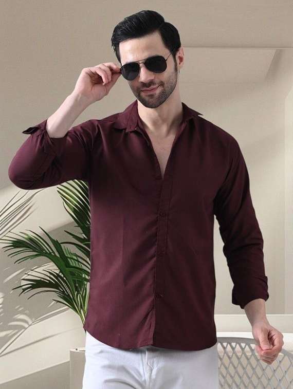 men solid collared slim fit casual shirt
