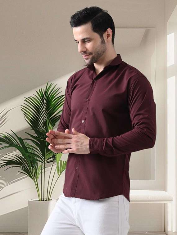 Men Solid Collared Slim Fit Casual Shirt - 22542270 -  Standard Image - 3