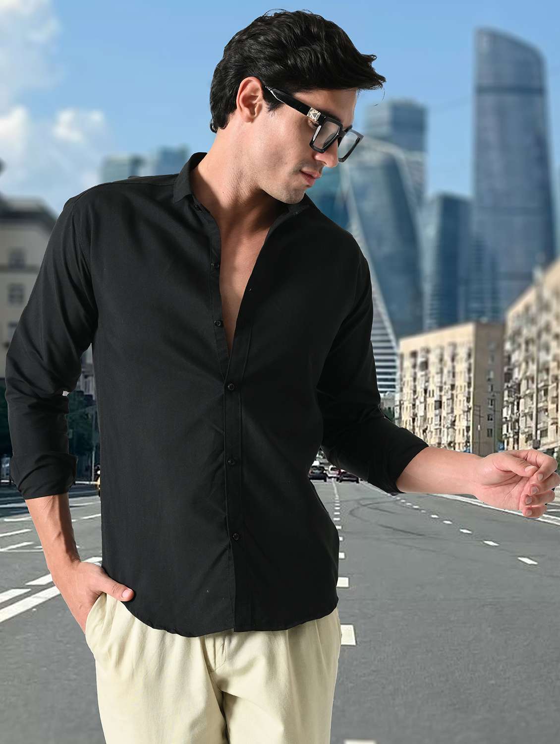 men solid collared slim fit casual shirt