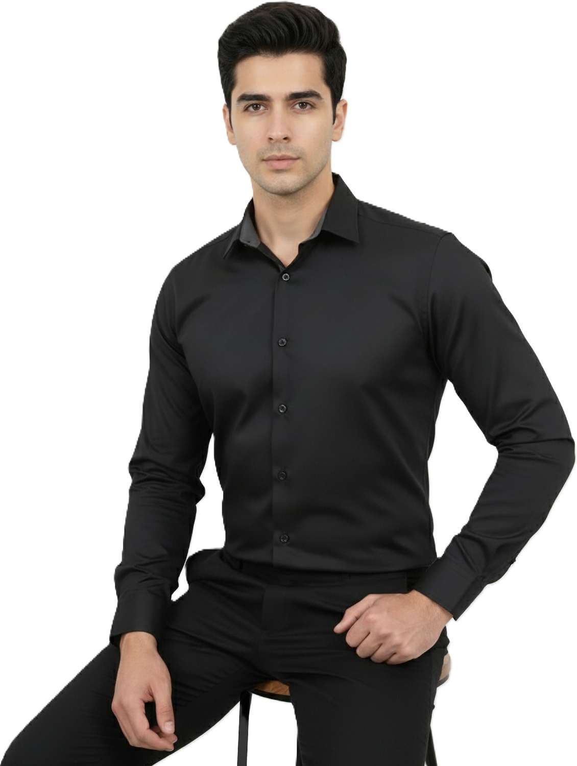 men solid collared slim fit casual shirt