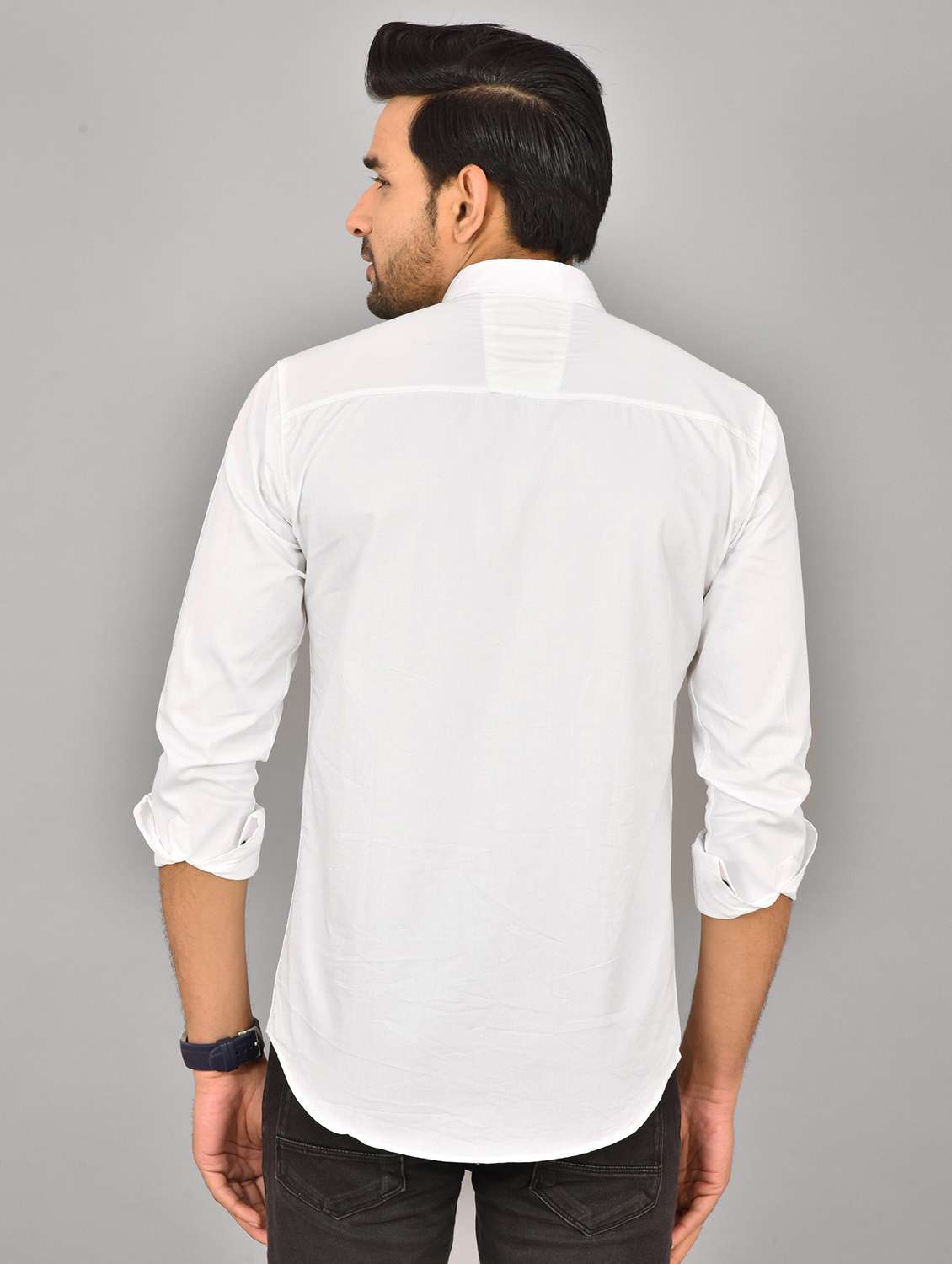 men solid collared slim fit casual shirt - 22542436 -  Standard Image - 3