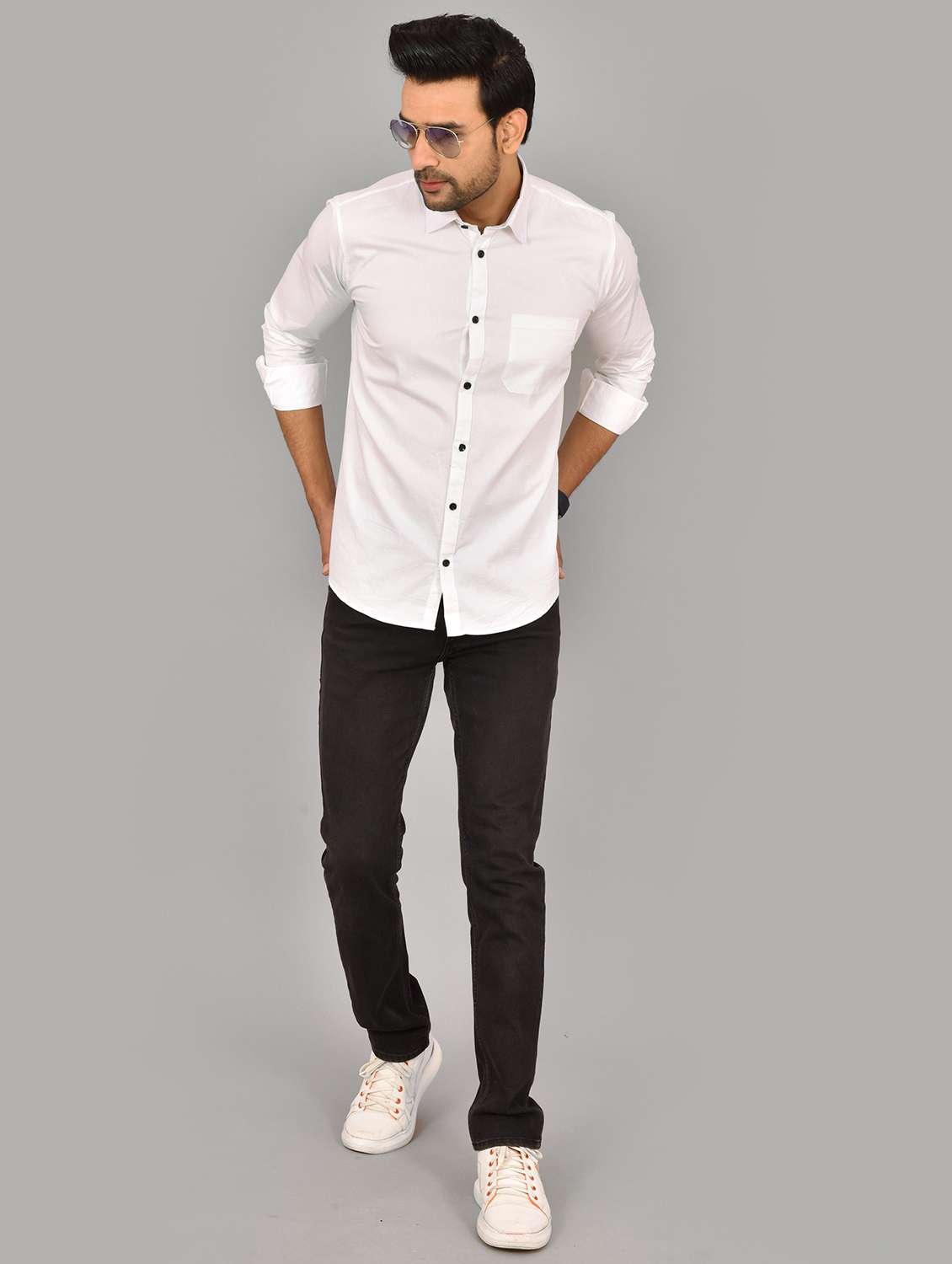 men solid collared slim fit casual shirt - 22542436 -  Standard Image - 5