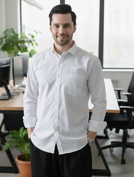 men solid collared regular fit casual shirt