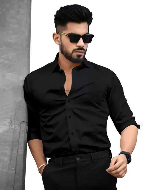 men solid collared slim fit casual shirt