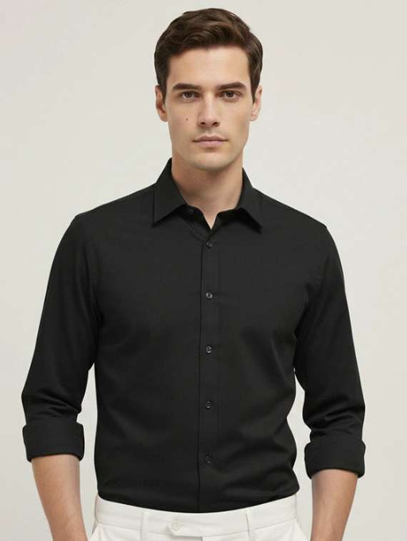 men solid collared slim fit casual shirt