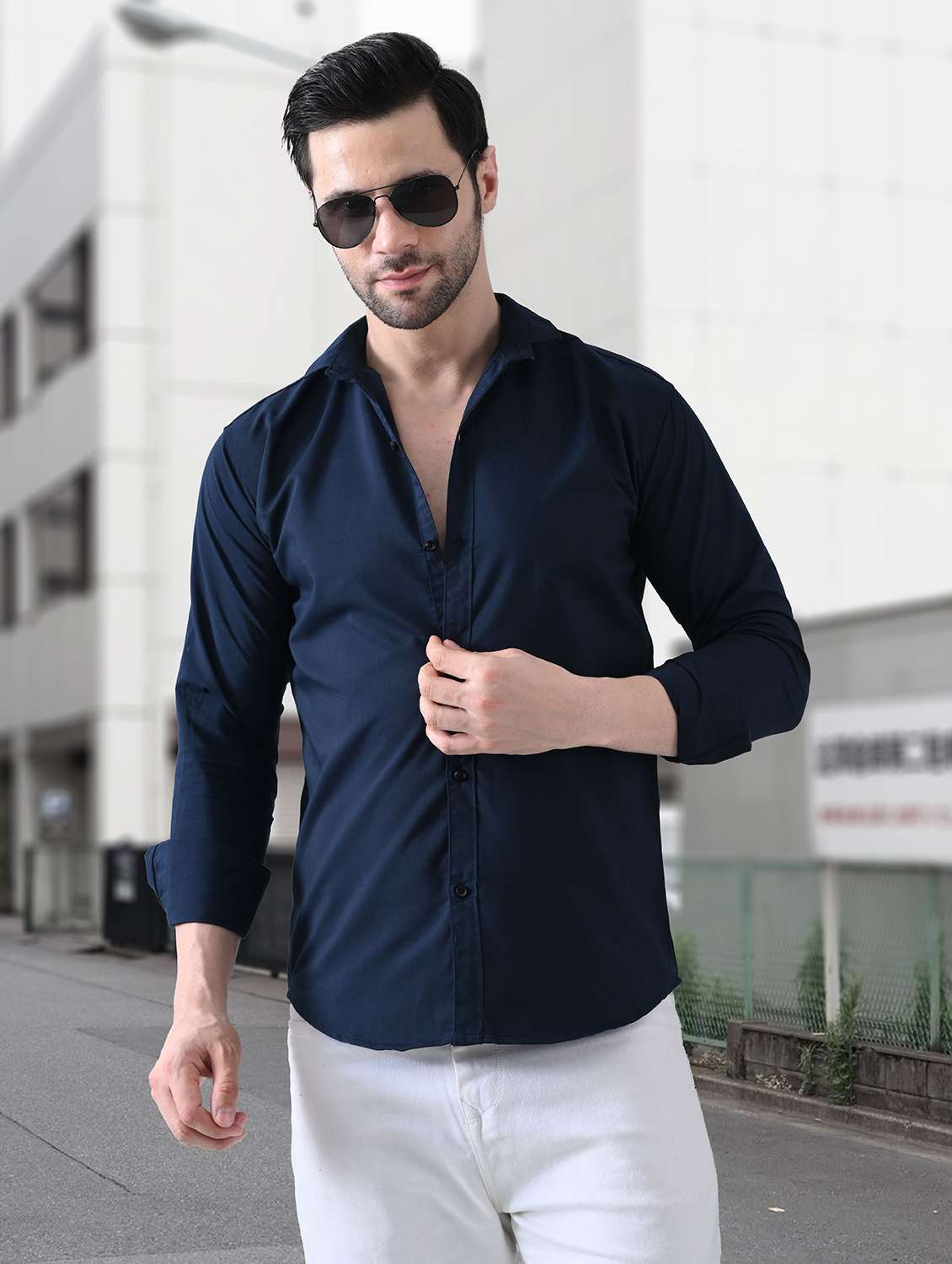 men solid collared slim fit casual shirt