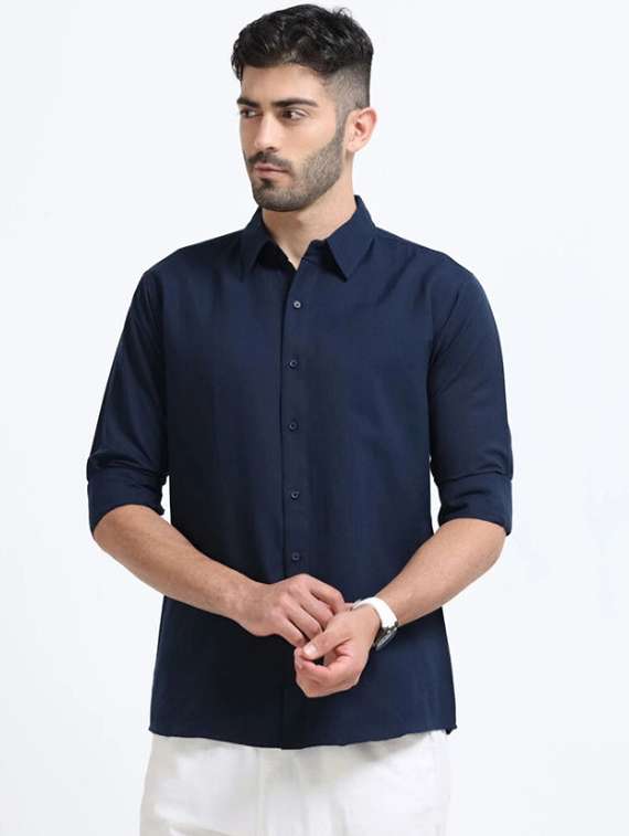 men solid collared regular fit casual shirt