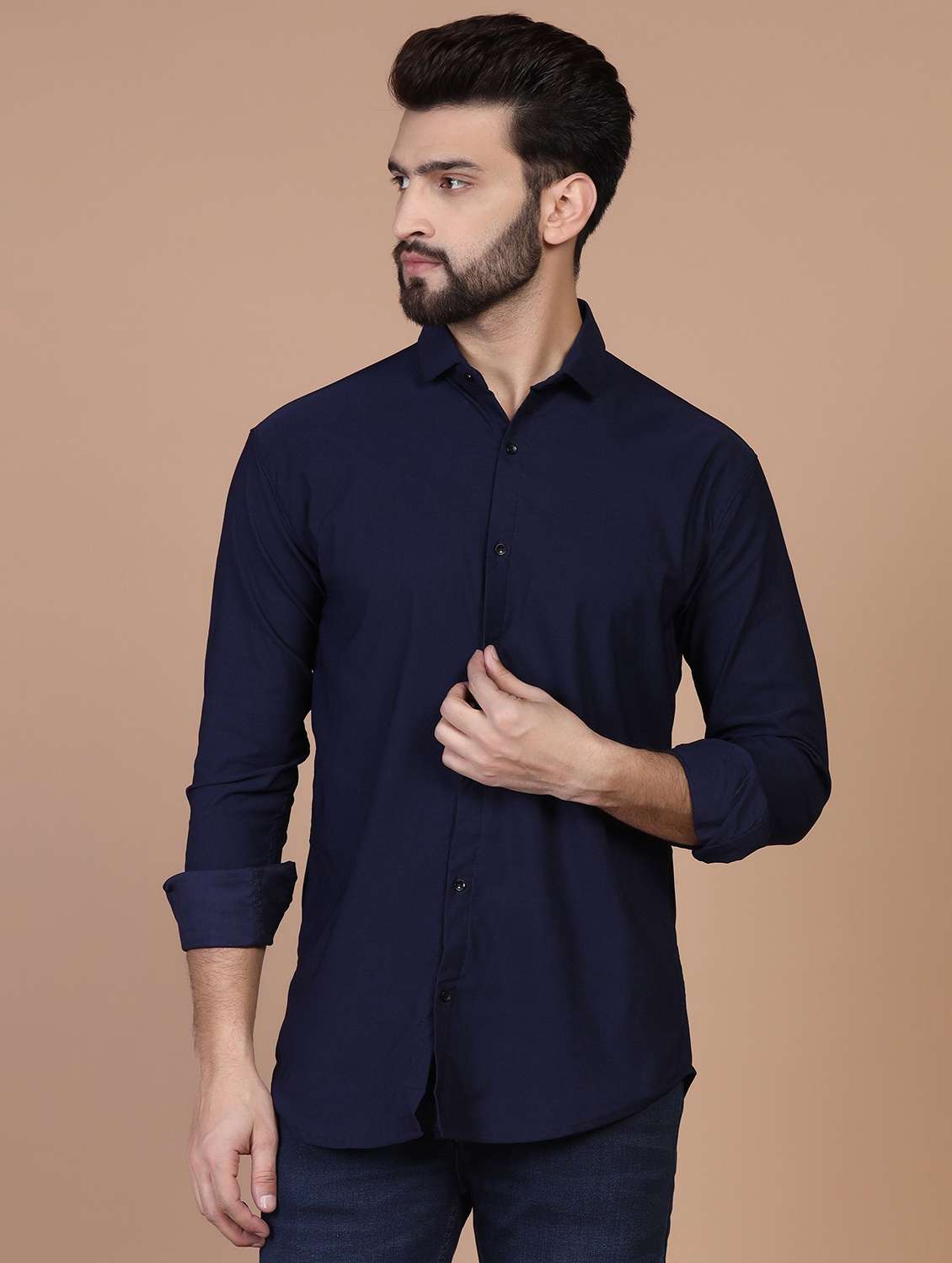 men solid collared slim fit casual shirt