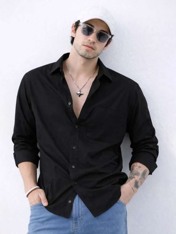 men solid collared regular fit casual shirt
