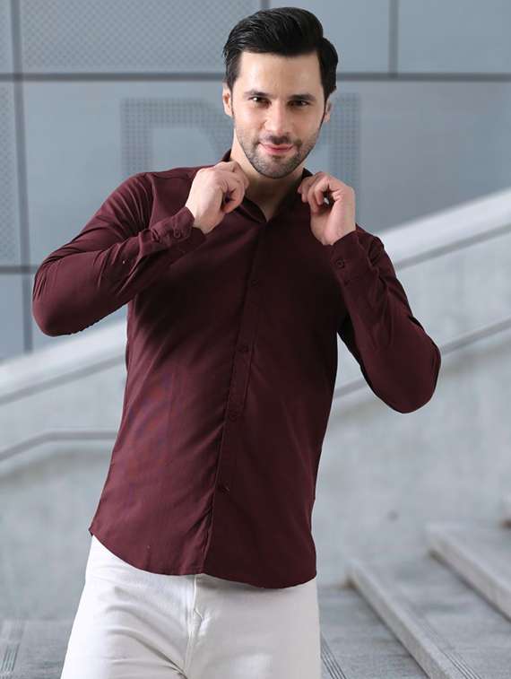 men solid collared slim fit casual shirt