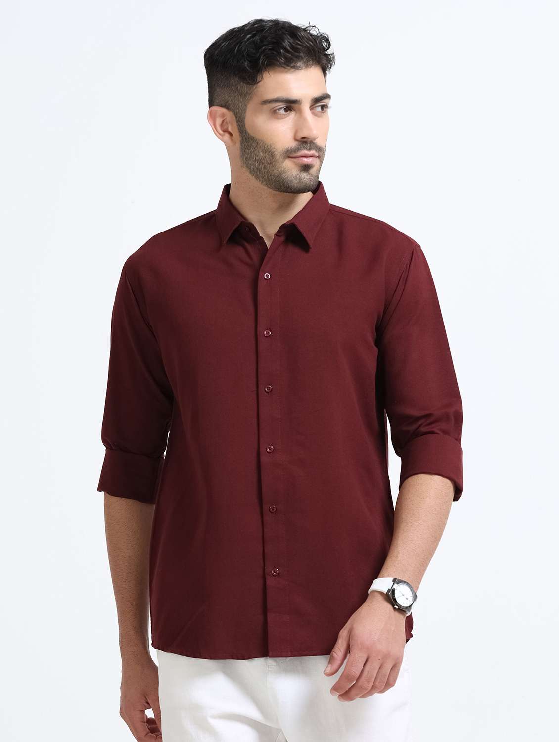 men solid collared regular fit casual shirt