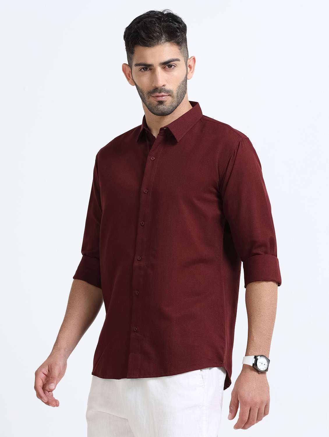 men solid collared regular fit casual shirt - 22542616 -  Standard Image - 3