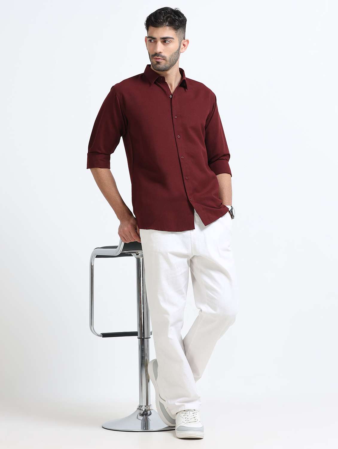 men solid collared regular fit casual shirt - 22542616 -  Standard Image - 5