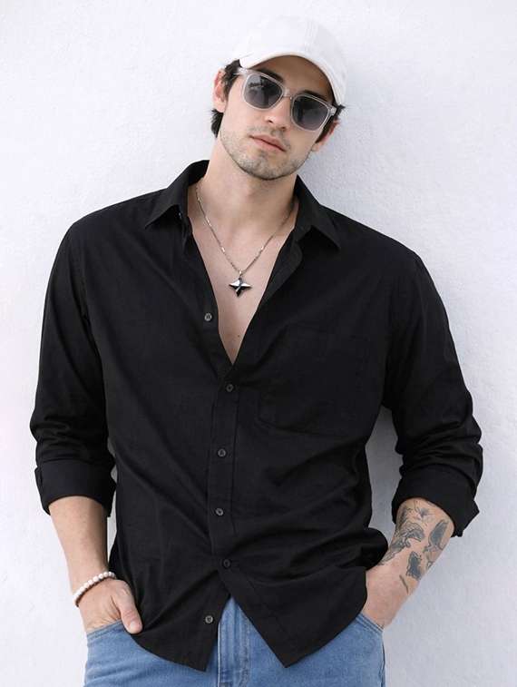 men solid collared regular fit casual shirt