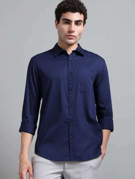 men solid collared regular fit casual shirt