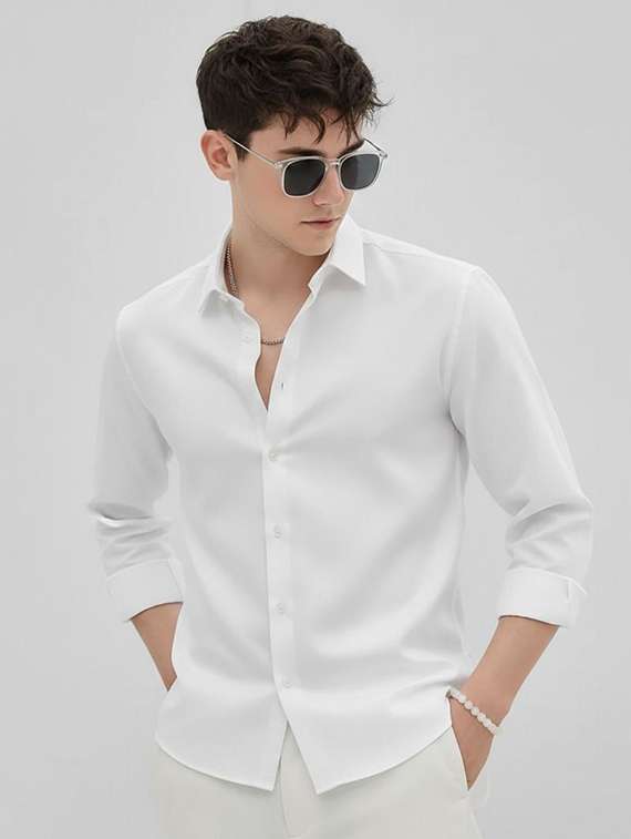 men solid collared regular fit casual shirt